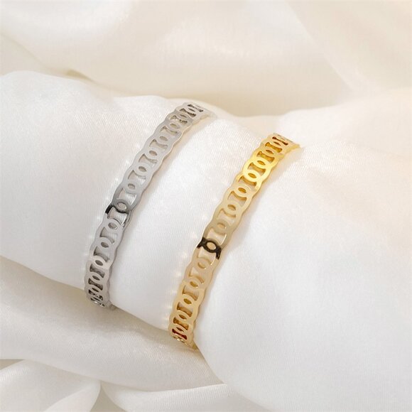 3/$35 2 Pcs Oval Link Shaped Cuff Bangles Bracelets Gold Silver Tone Jewelry - Picture 4 of 5
